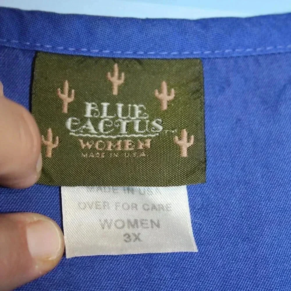 Blue Cactus Brand Sleeveless Hand Painted Vintage Blue Dress Made in the USA - Picture 2 of 14